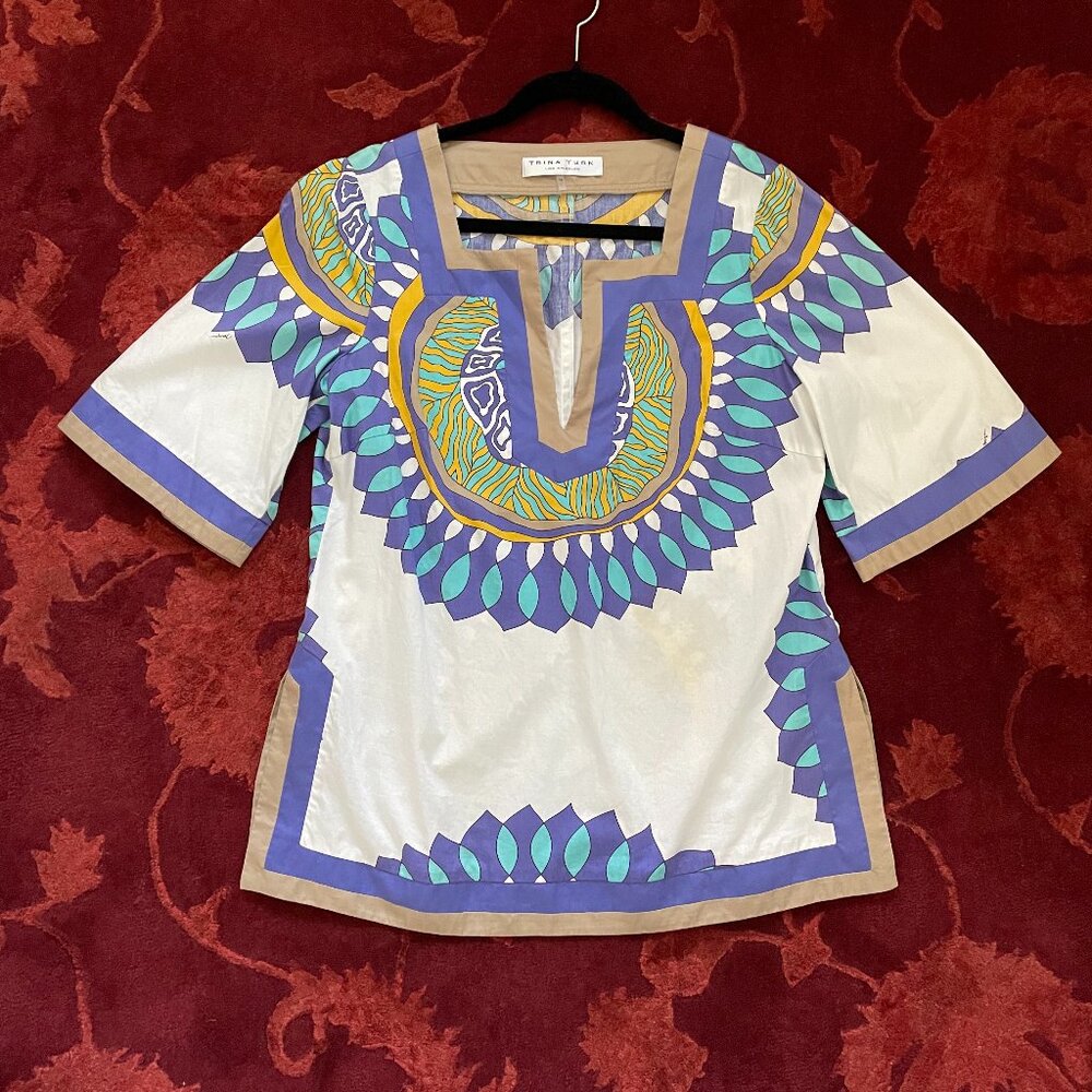 Trina Turk Printed Cotton Tunic Blouse - Size 12